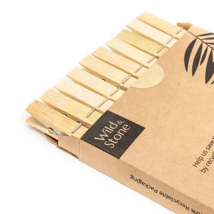 Bamboo Laundry Clothes Pins - Biodegradable & Vegan - 20 Pack