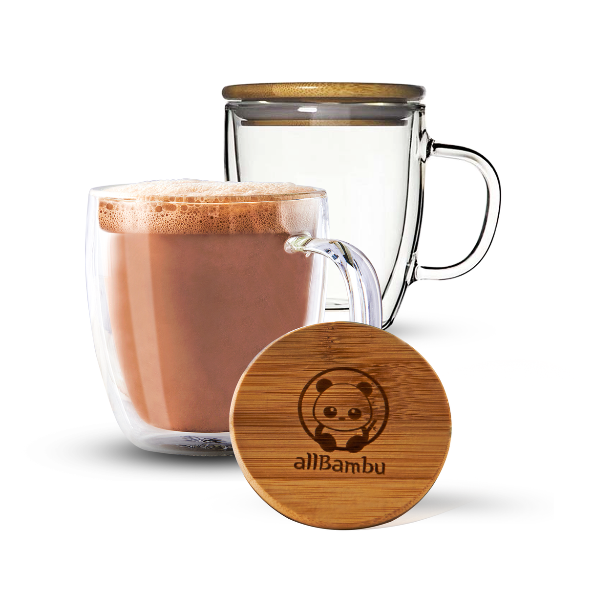 Double Wall Glass Mug with Bamboo Lid