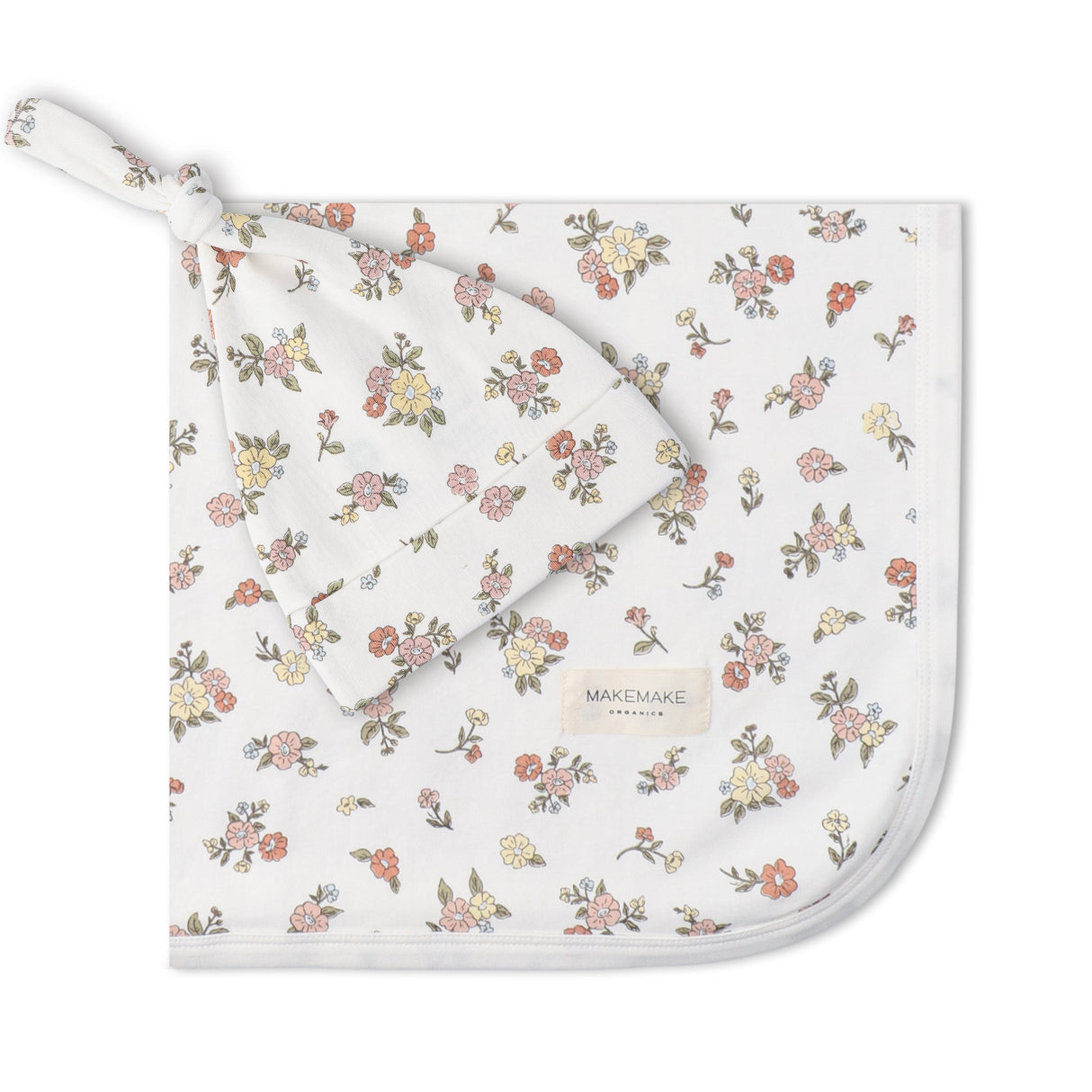 Organic Swaddle Blanket & Hat Set - Meadow