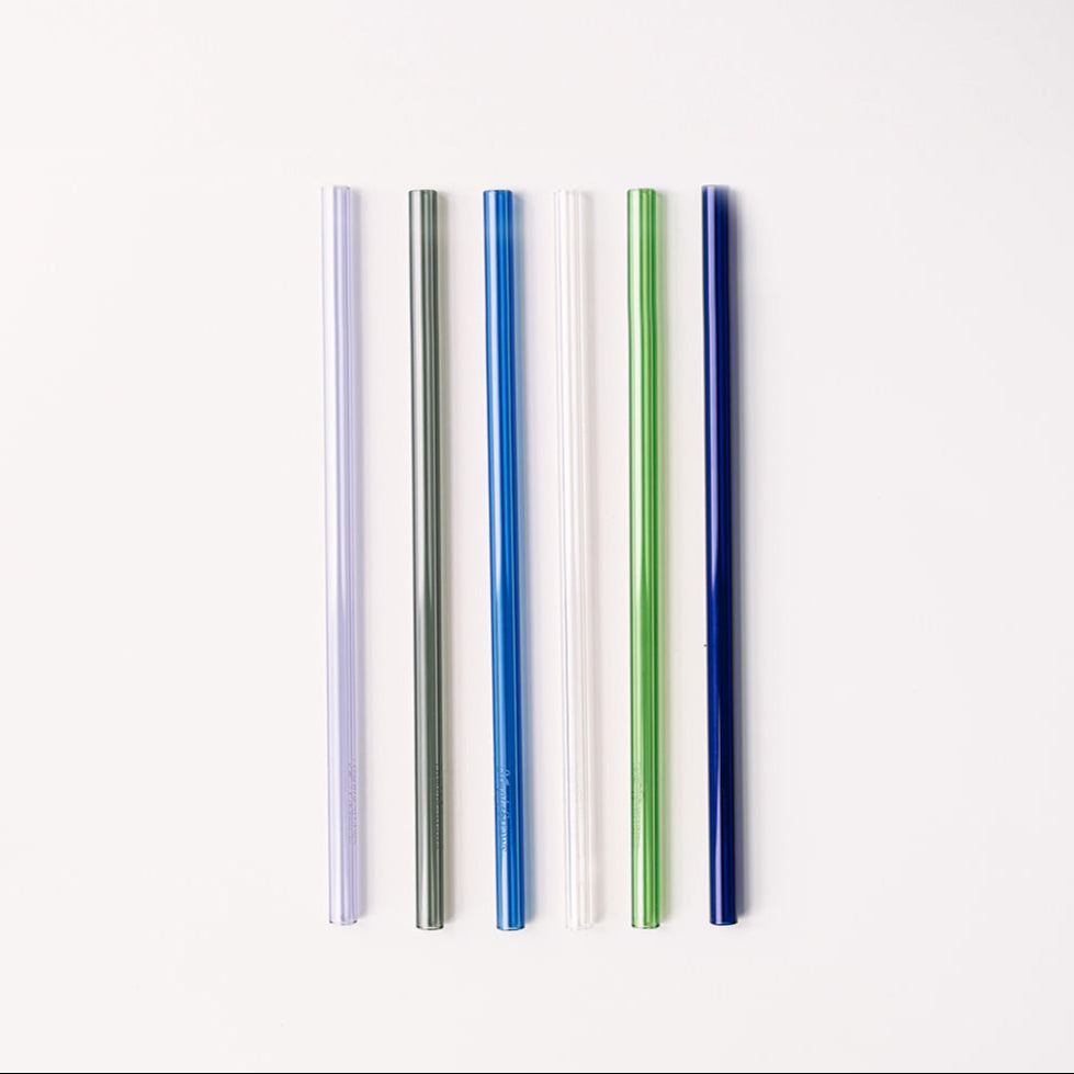 Wide 10" Glass Straw Set - Seaglass