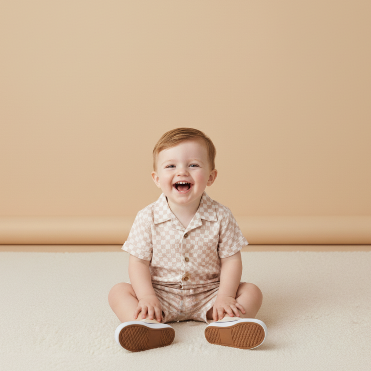 Organic Shirt & Shorts Set - Brick Checks