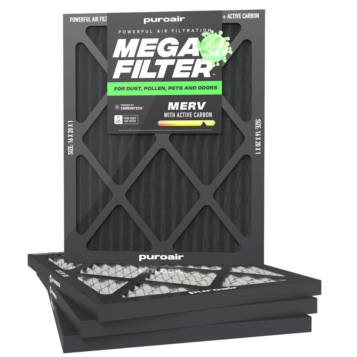 PuroAir HVAC Mega Filter MERV 13 Pleated Plus Activated Carbon Air Filter