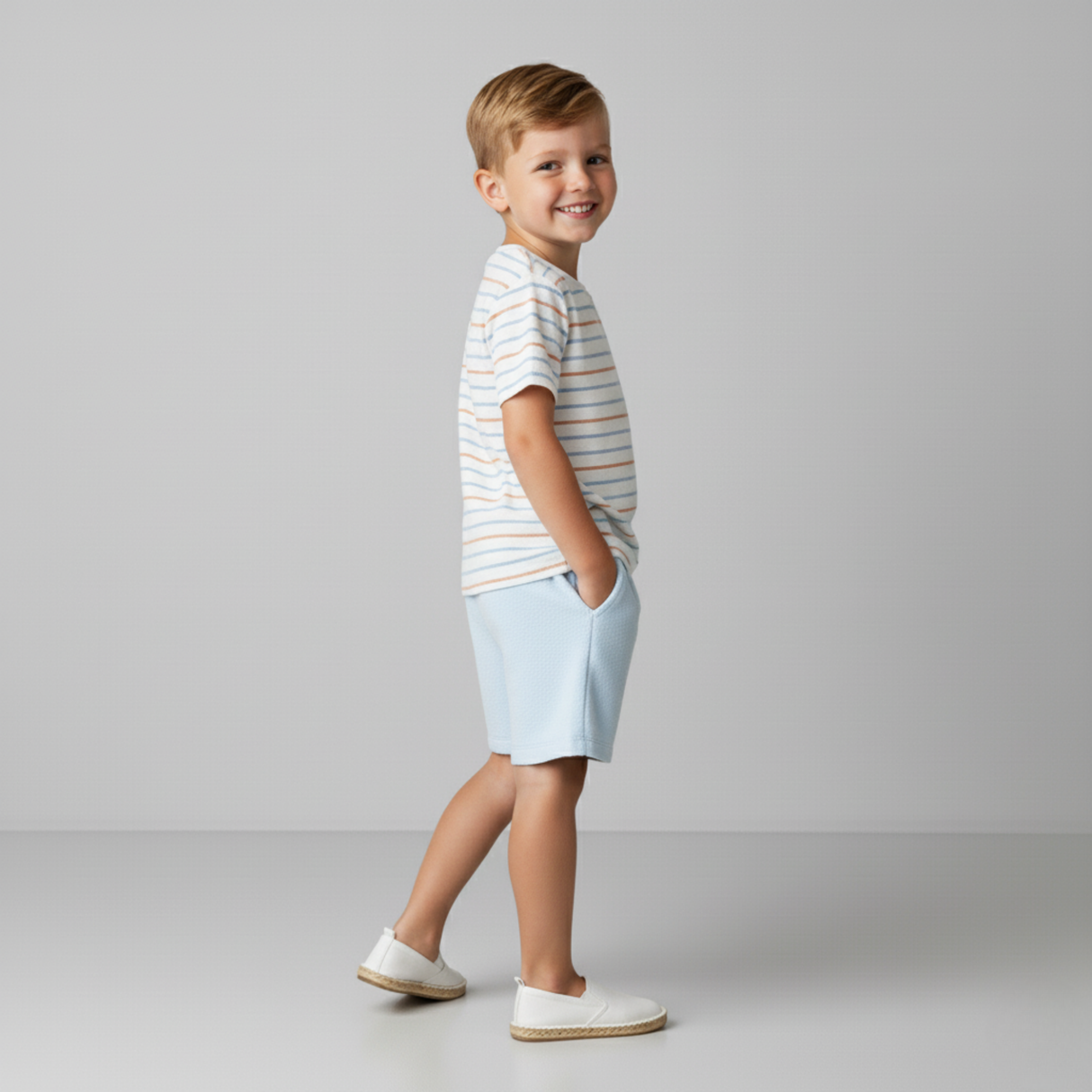 Organic Terry Tee & Shorts Set - Cabana Stripes