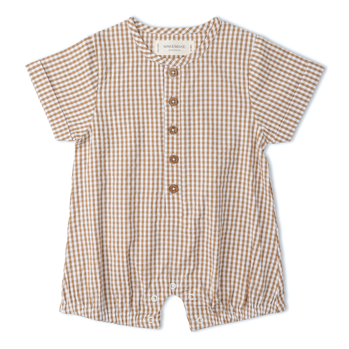 Organic Short Bubble Romper - Caramel Check