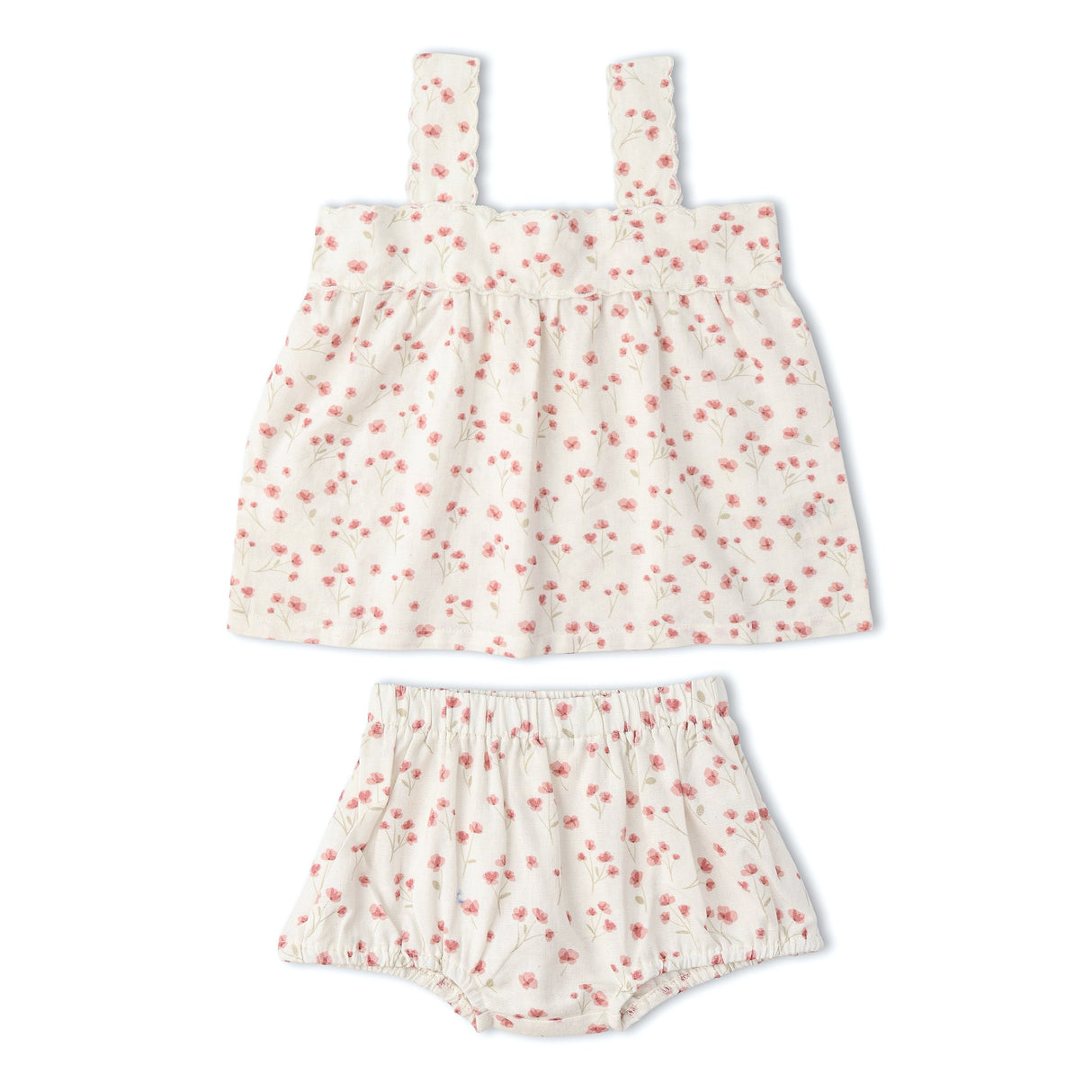 Organic Scalloped Top & Bloomers Set - Pink Bloom