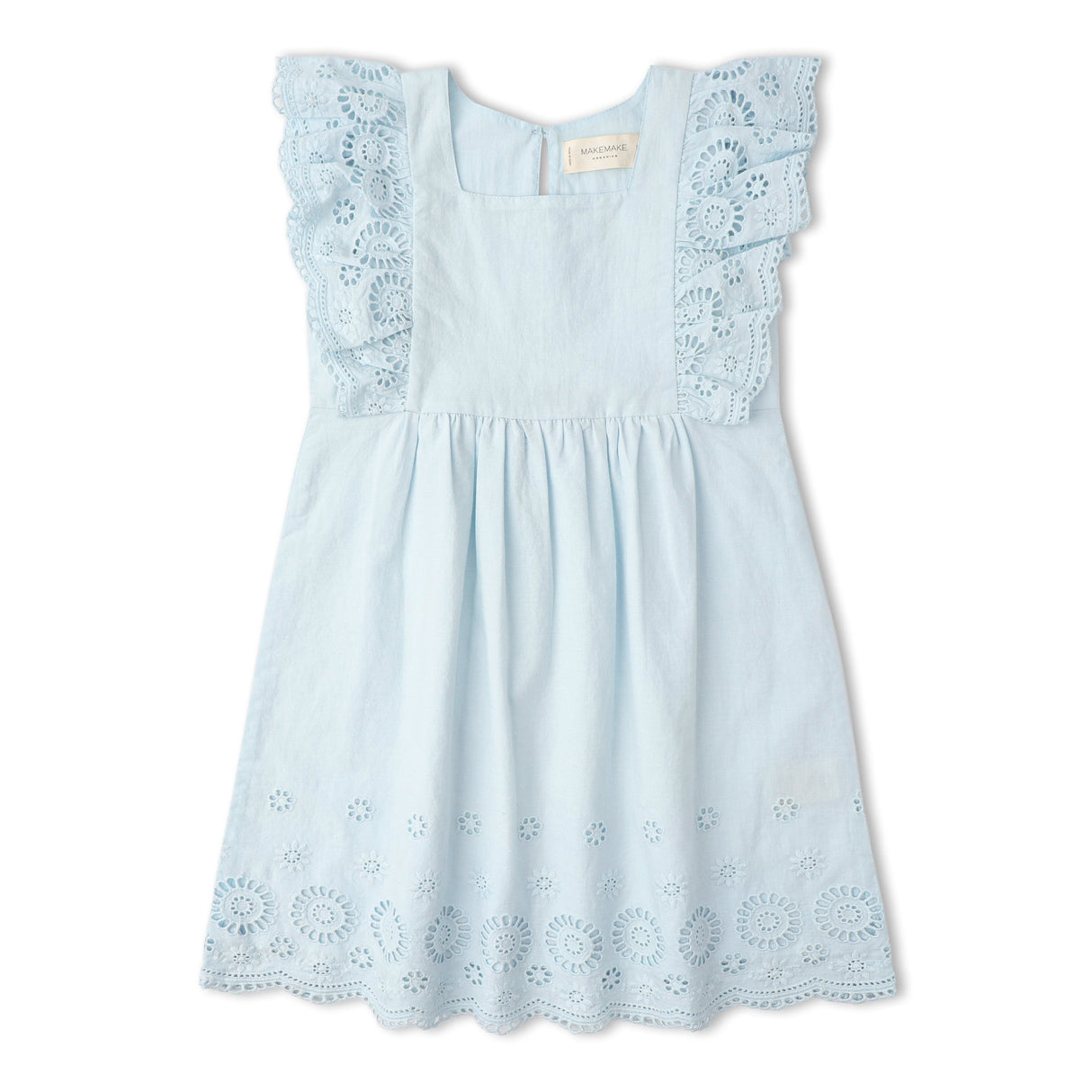 Organic Eyelet Flutter Dress - Light Blue Eyelet