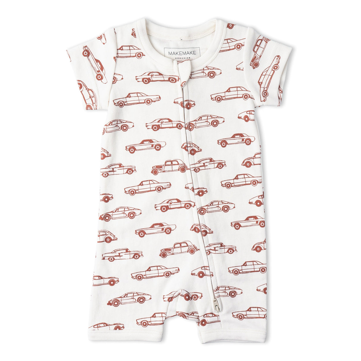 Organic Short Zip Romper - Cars