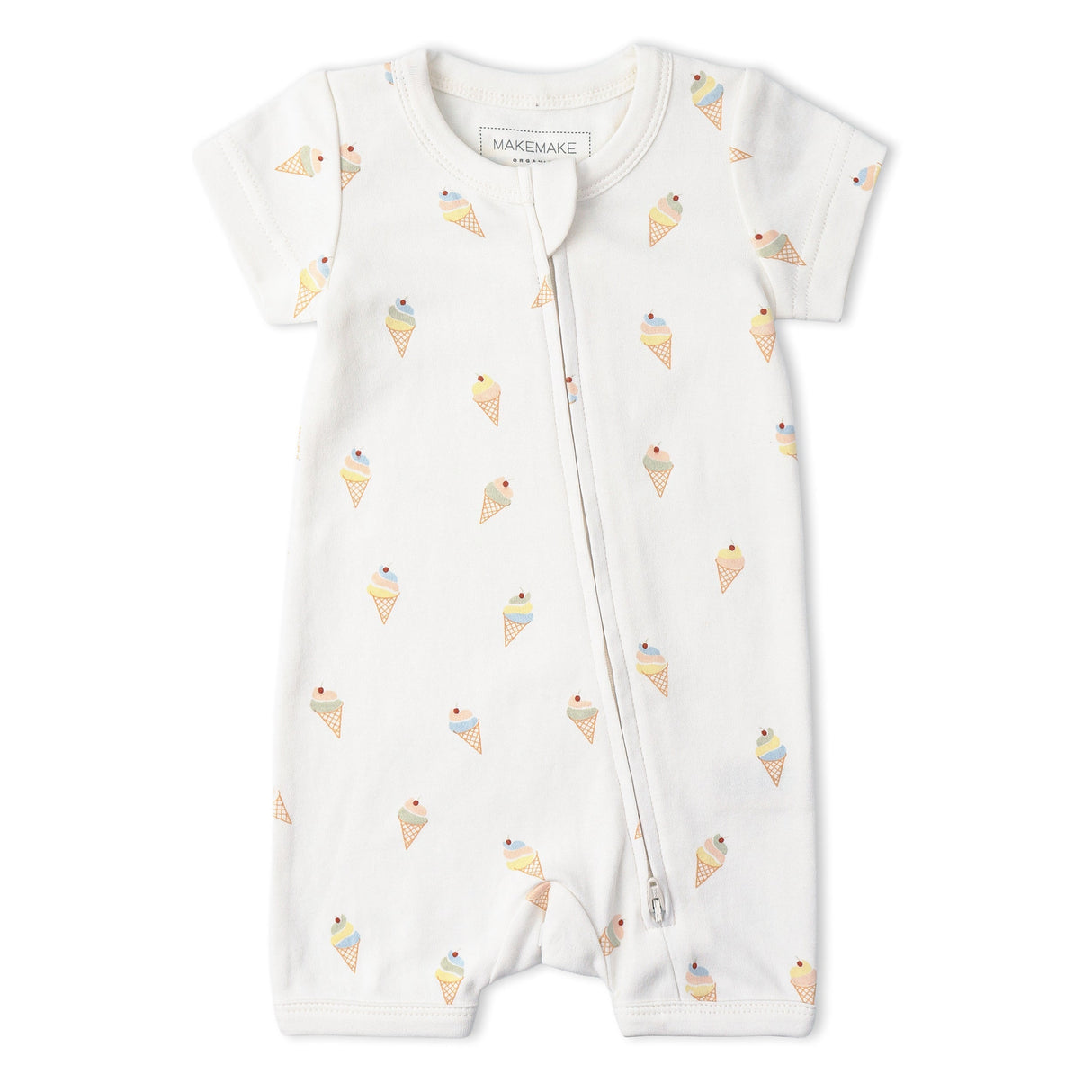 Organic Short Zip Romper - Ice Cream