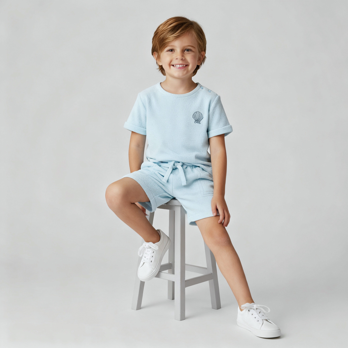 Organic Terry Tee & Shorts Set - Light Blue