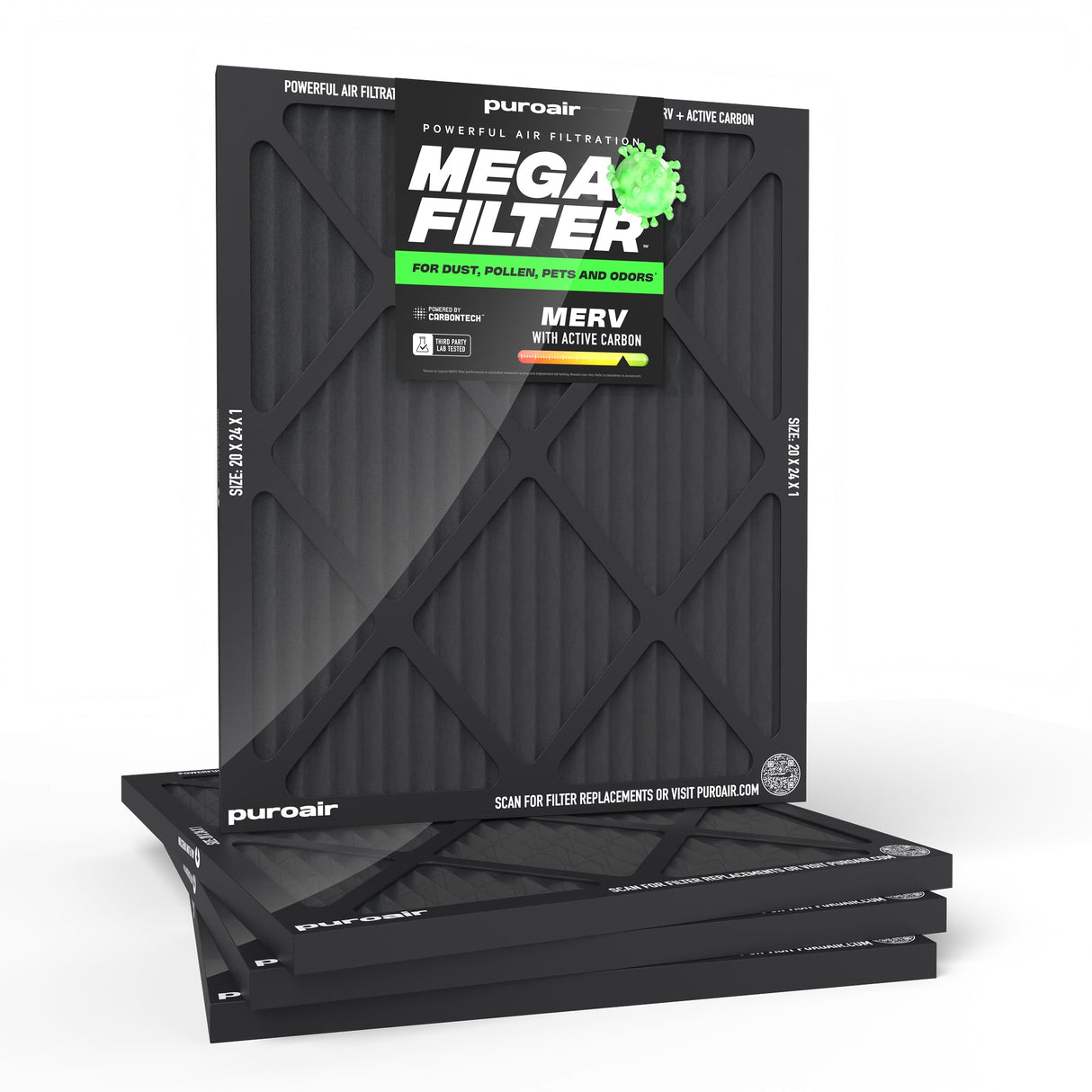 PuroAir HVAC Mega Filter MERV 13 Pleated Plus Activated Carbon Air Filter