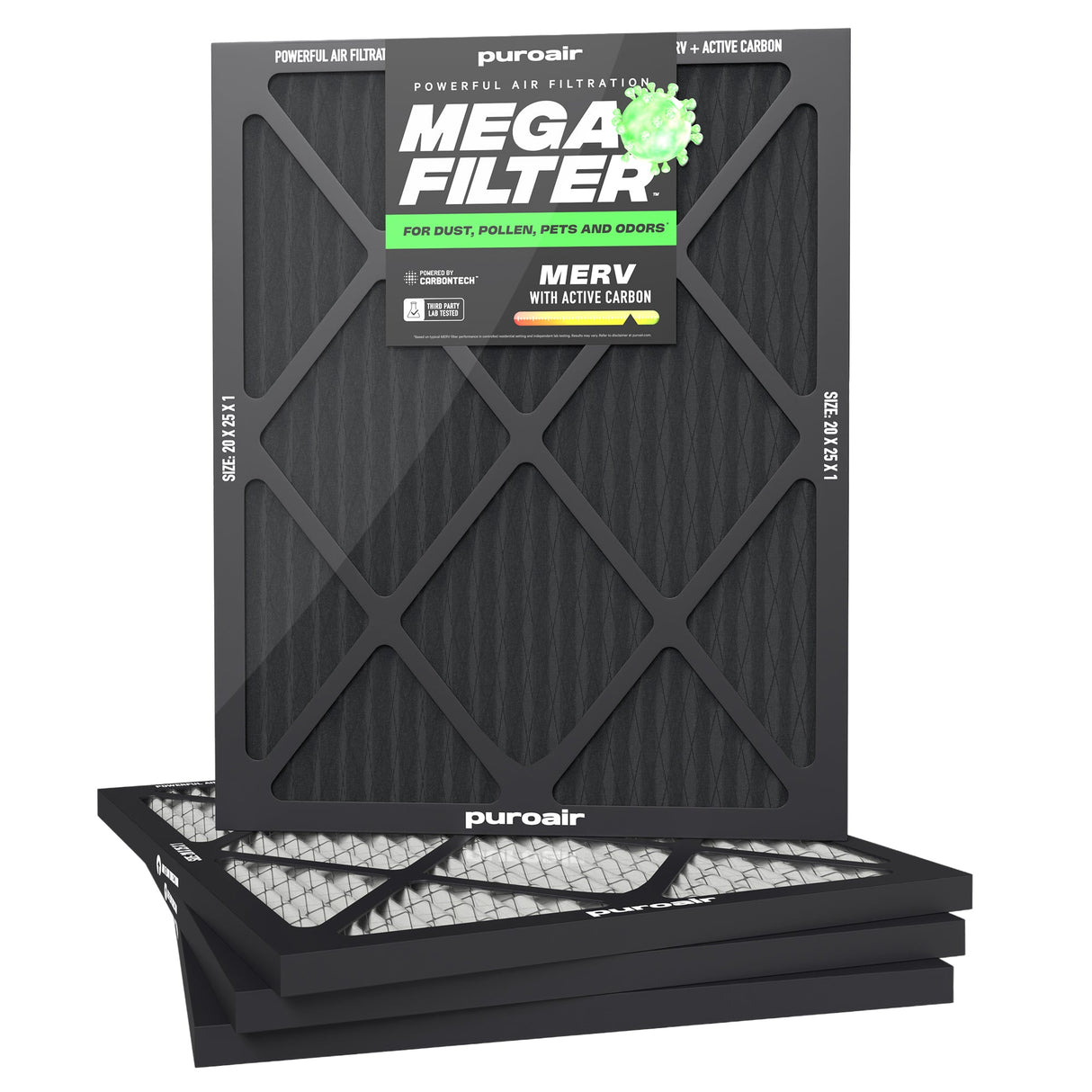 PuroAir HVAC Mega Filter MERV 13 Pleated Plus Activated Carbon Air Filter