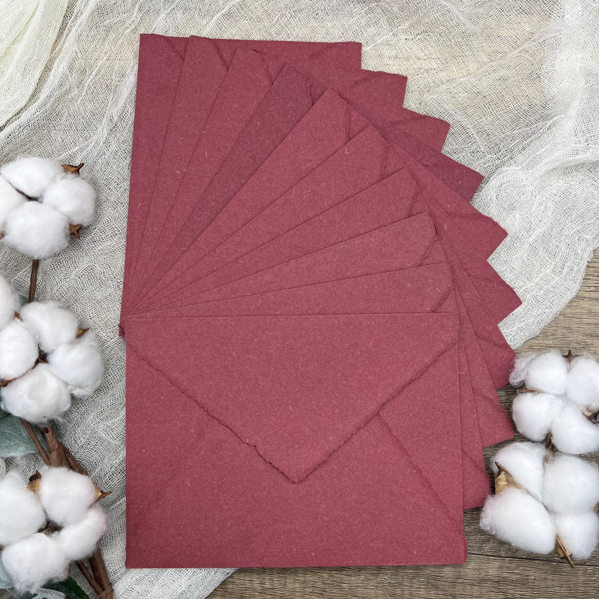 Burgundy Handmade Cotton Envelopes (Set of 10)