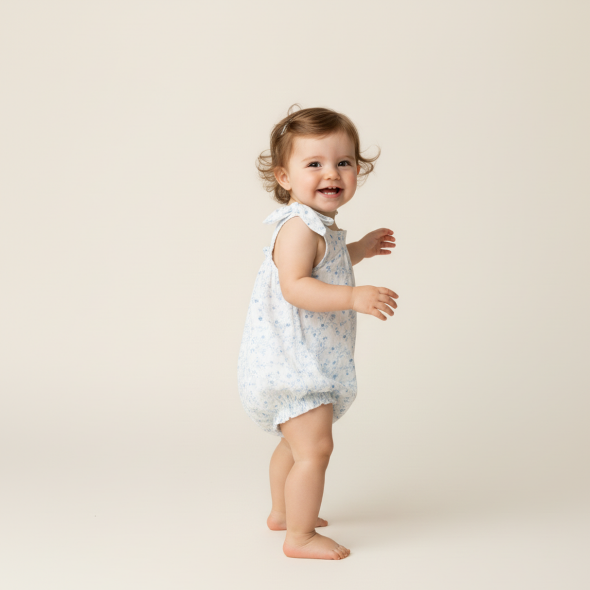 Organic Tie Shoulder Bubble Romper - Ivy Floral