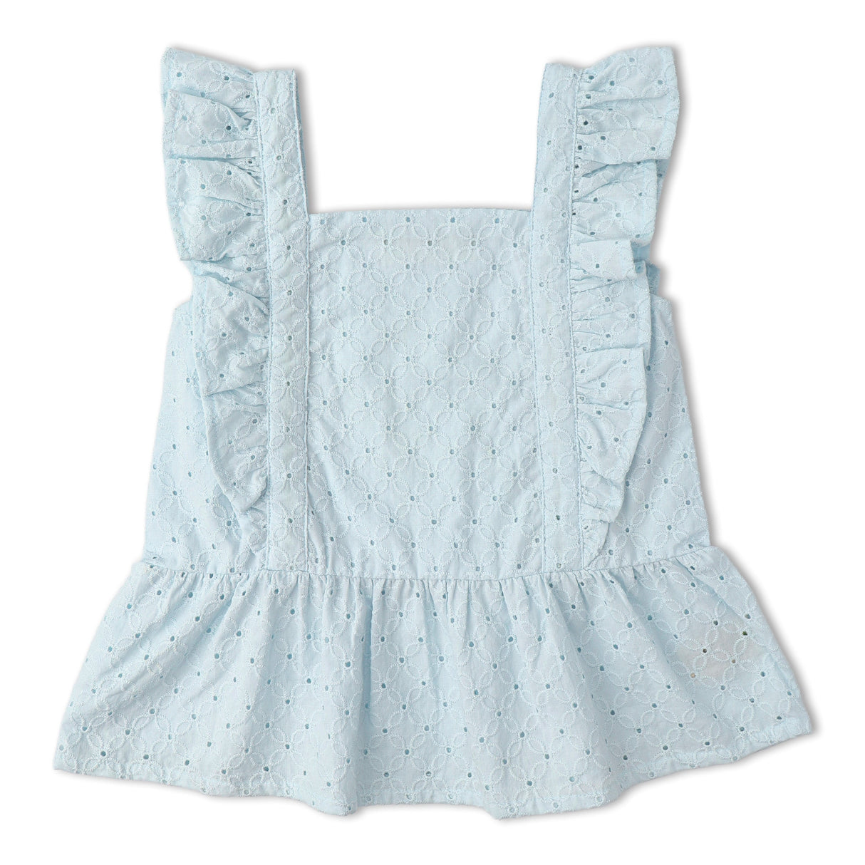 Organic Eyelet Flutter Top And Shorts Set - Light Blue Eyelet