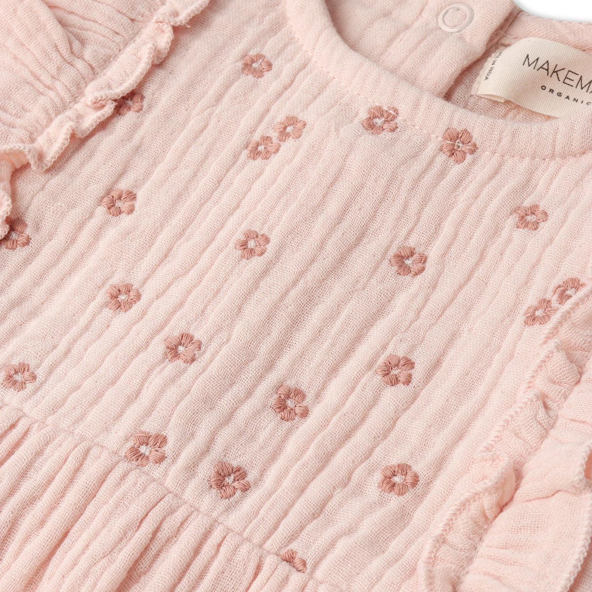 Organic Embroidered Ruffle Romper - Blush