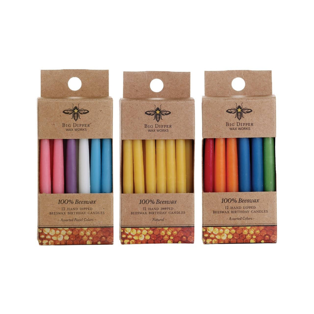 100% Pure Beeswax Birthday Candles (Natural or Multi-Color)