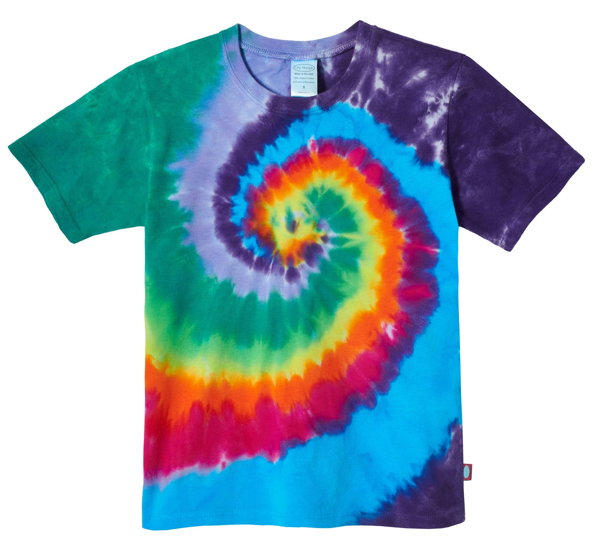 Boys Tie-Dye Soft Organic Cotton Jersey Short Sleeve Crew Tee | Rainbow Spiral