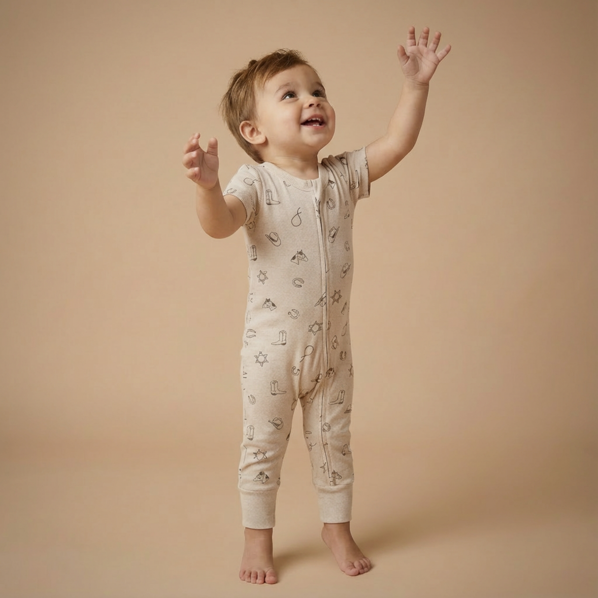 Organic Short Sleeve Zip Romper - Rodeo