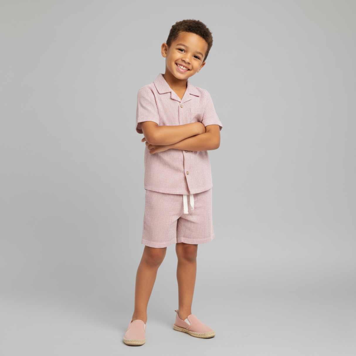 Organic Shirt & Shorts Set - Coral Stripes