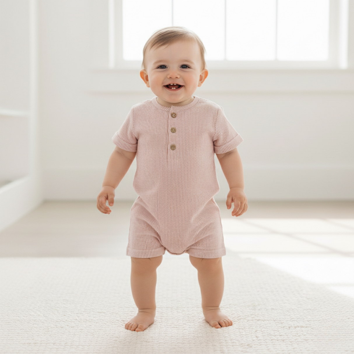 Organic Short Bubble Romper - Coral Stripes