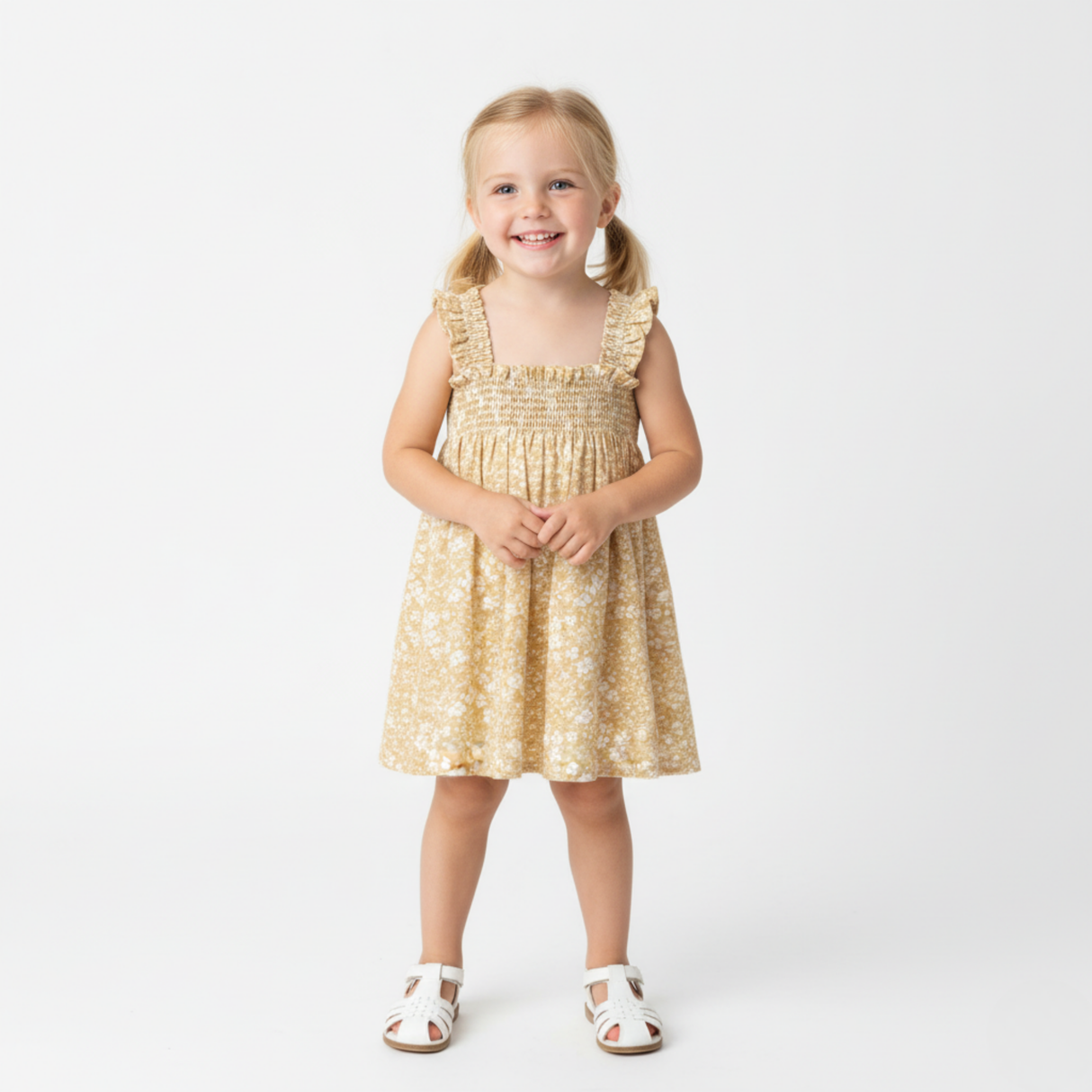 Organic Smocked Sundress - Yellow Blossom