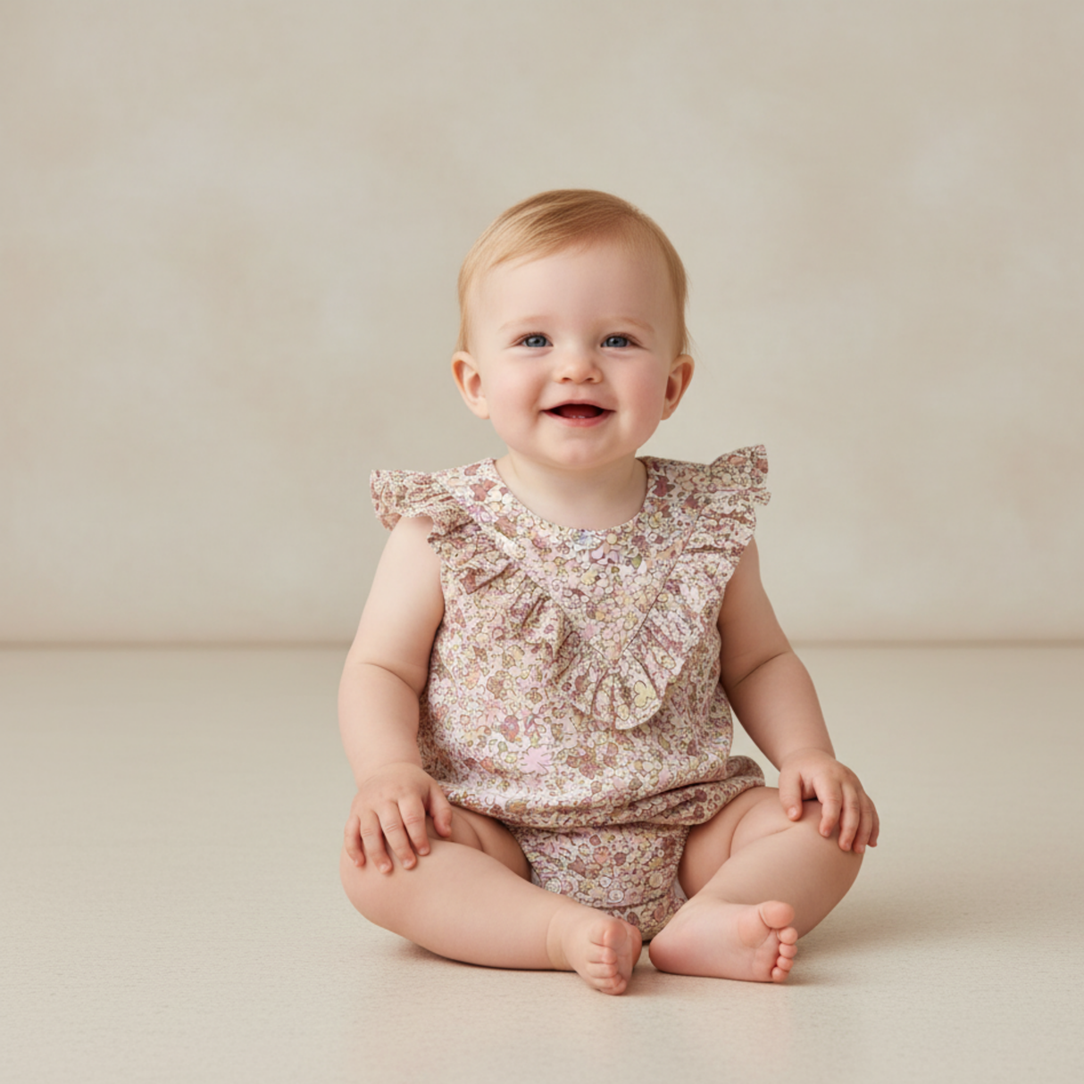 Organic Sleeveless Ruffle Bubble Romper - Pastel Bloom