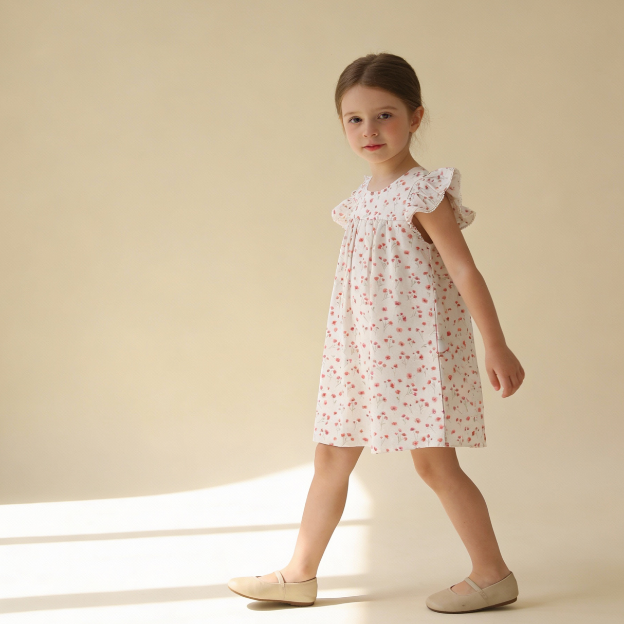 Organic Short Sleeve Flutter Dress - Pink Bloom