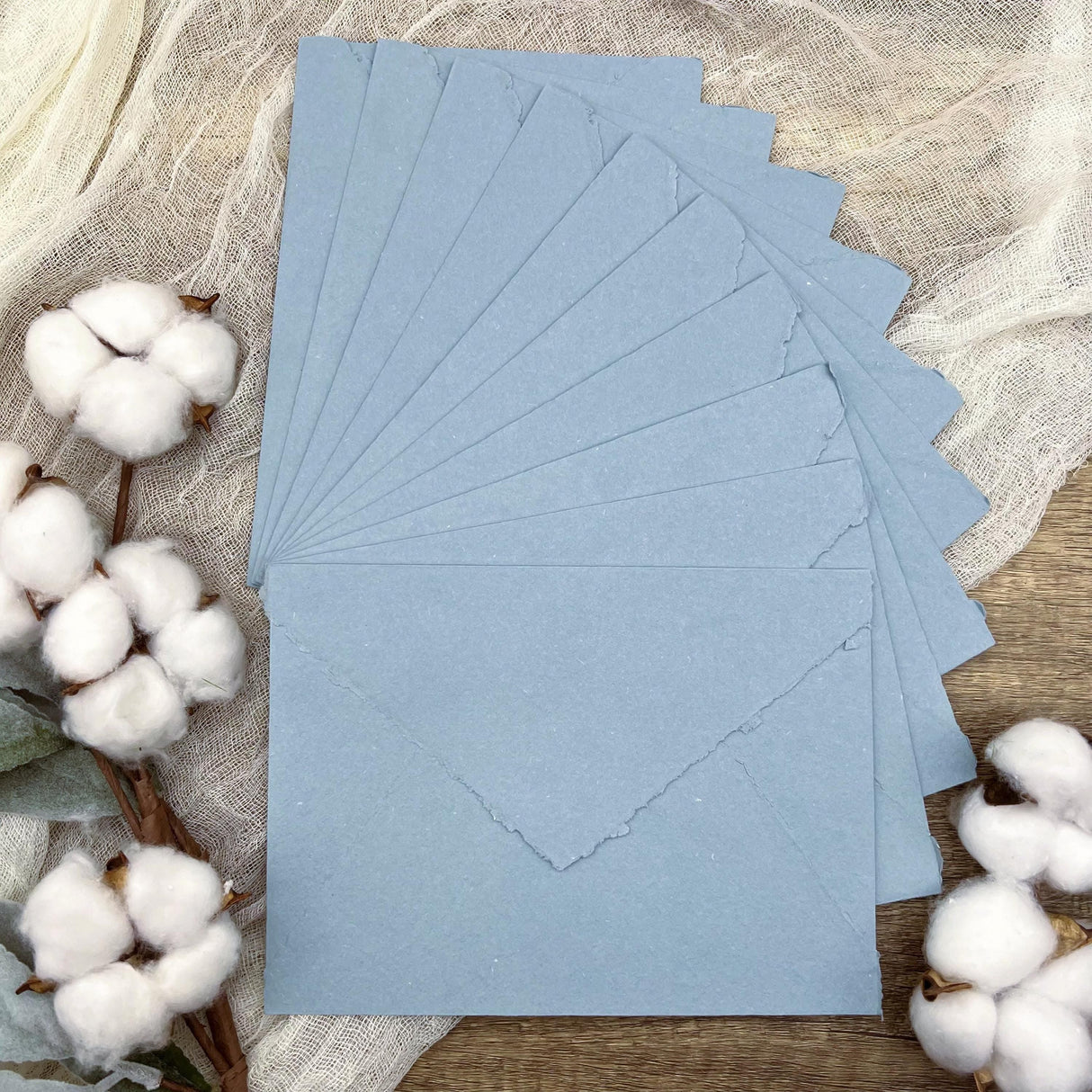 French Blue Handmade Cotton Envelopes (Set of 10)