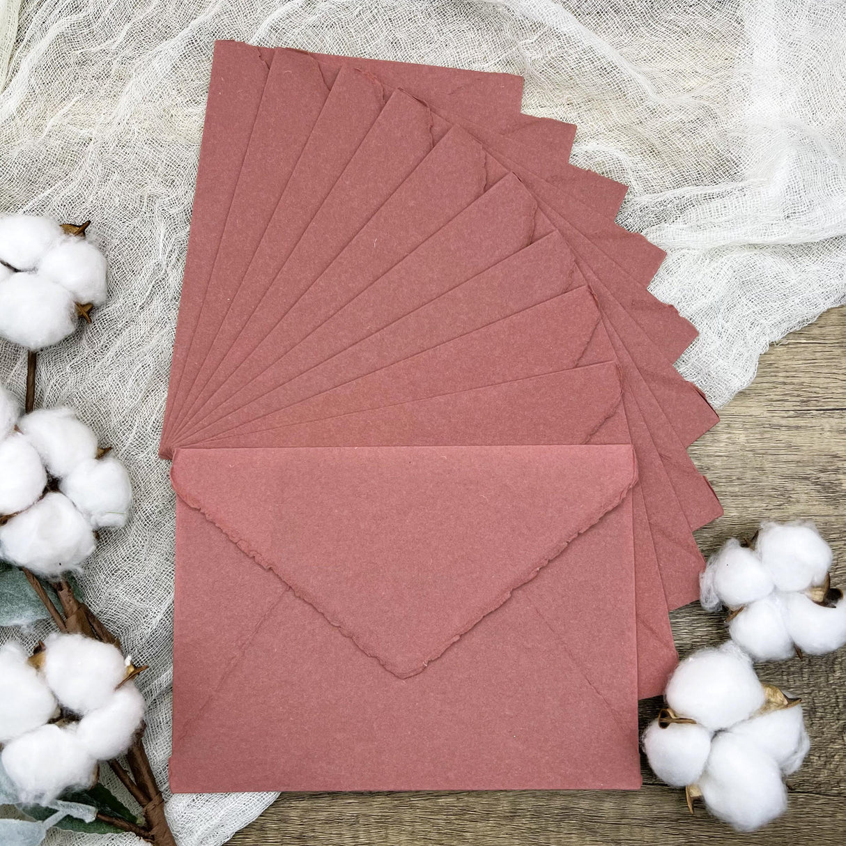 Brick Red Handmade Cotton Envelopes (Set of 10)