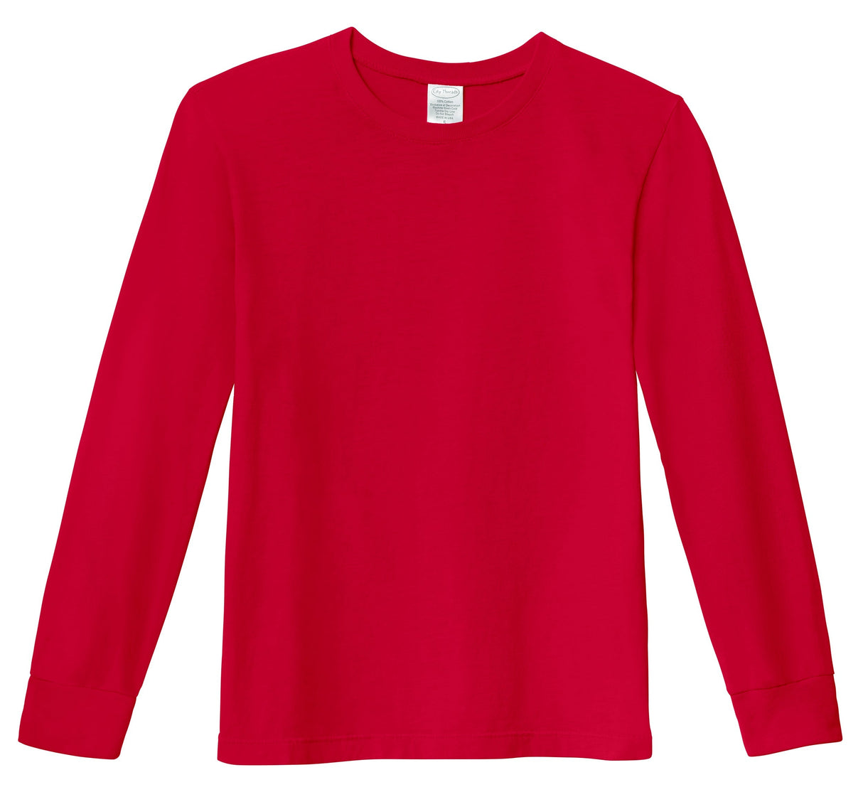 Boys Soft 100% Cotton Medium-Weight Long Sleeve Tee With Cuffs| Red
