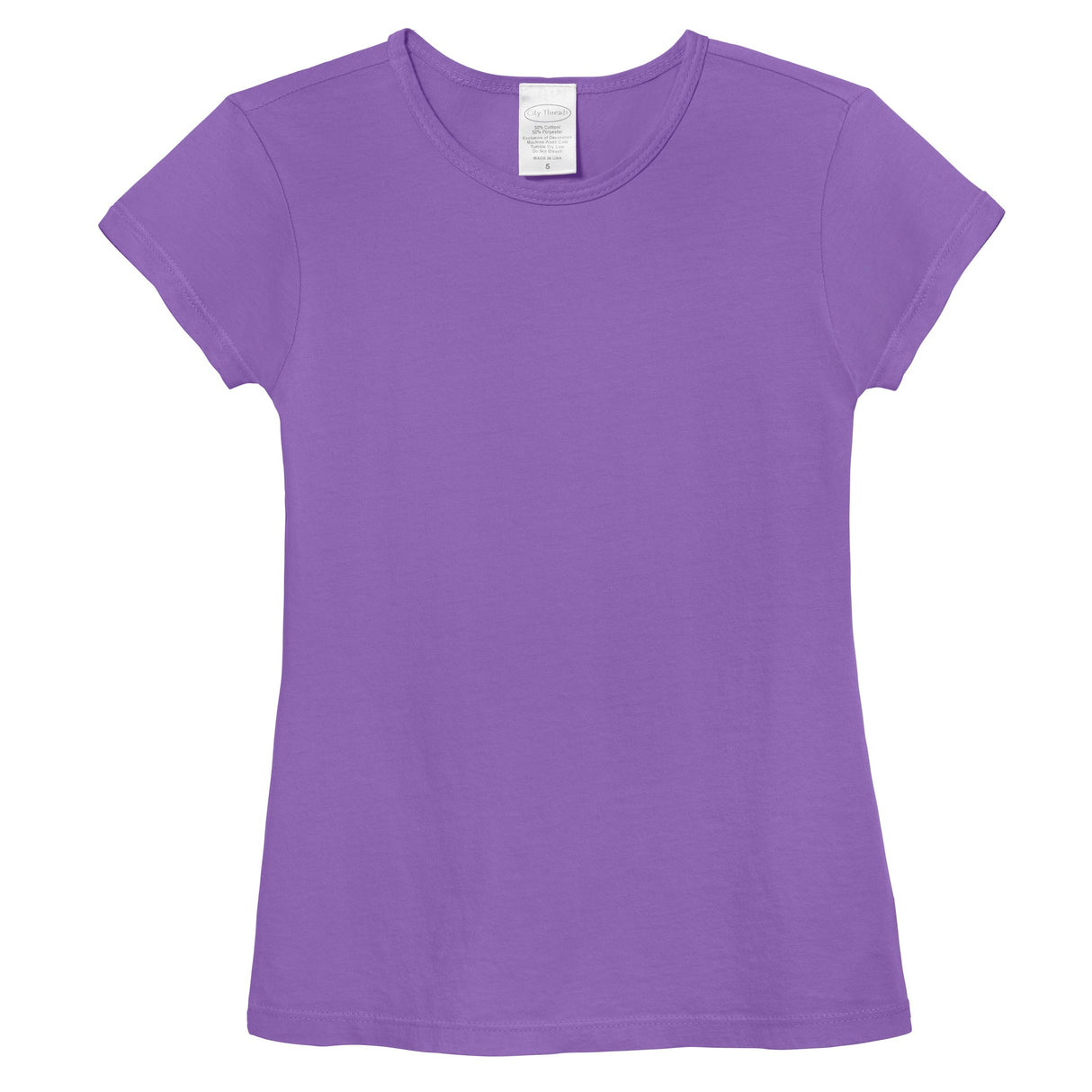 Girls Soft Organic Cotton Jersey Cap Sleeve Crew Tee | Deep Purple