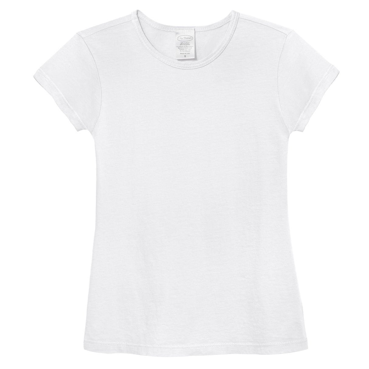 Girls Soft Organic Cotton Jersey Cap Sleeve Crew Tee | White