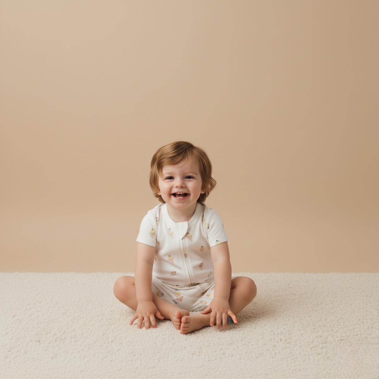 Organic Short Zip Romper - Ice Cream