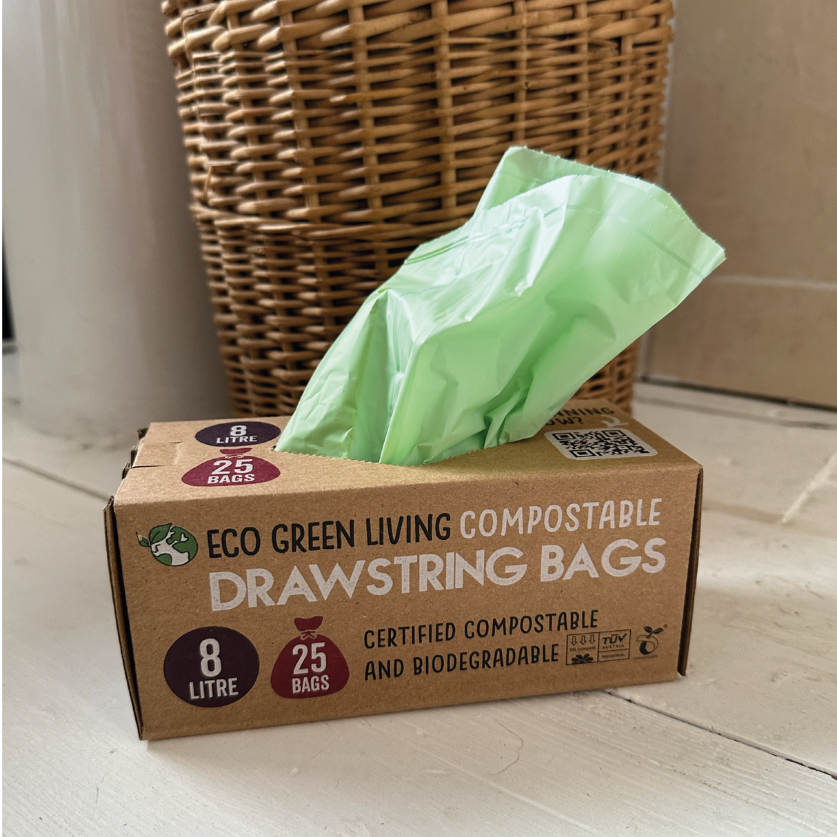 Compostable Drawstring Bin Bags | 2 Gallon (25 bags)