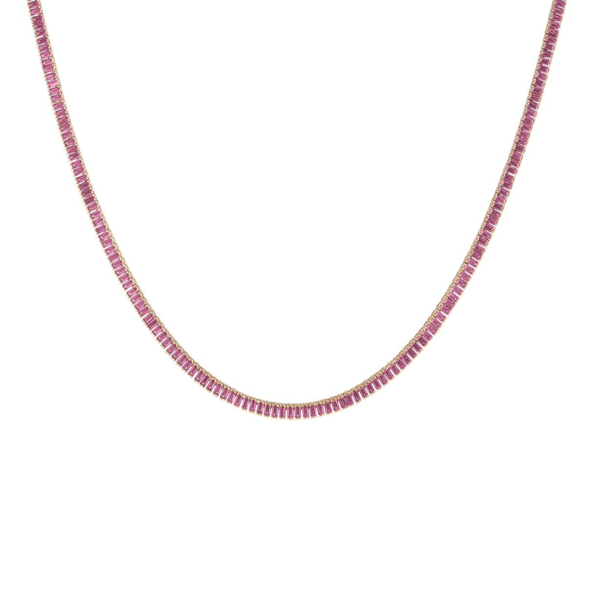 Lab Grown Pink Sapphire Baguette Tennis Necklace