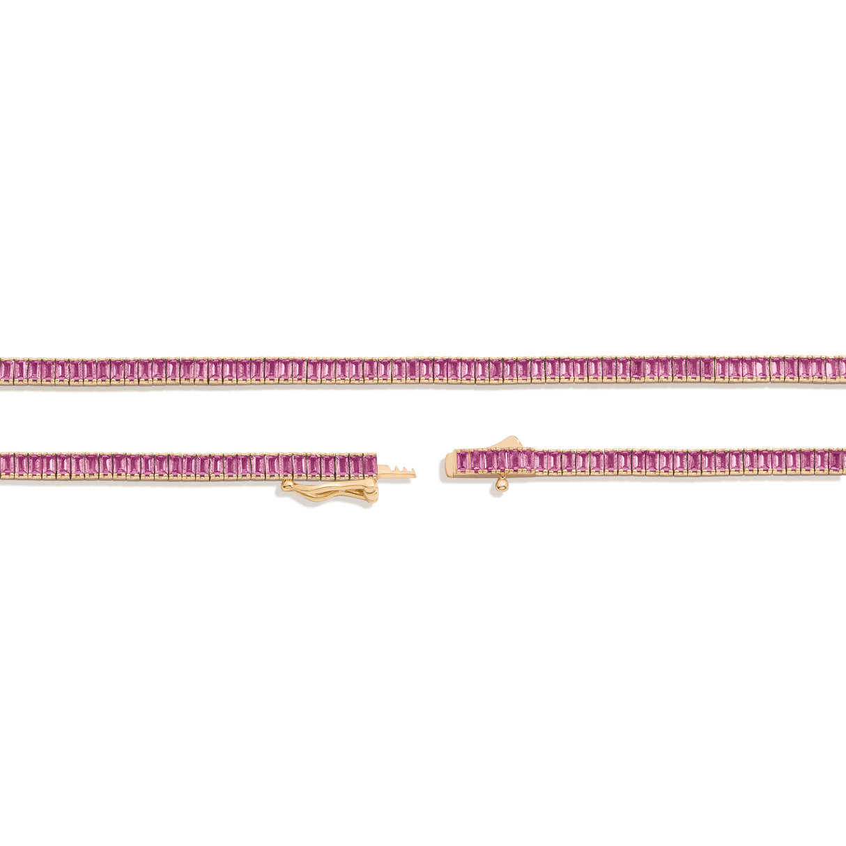 Lab Grown Pink Sapphire Baguette Tennis Necklace