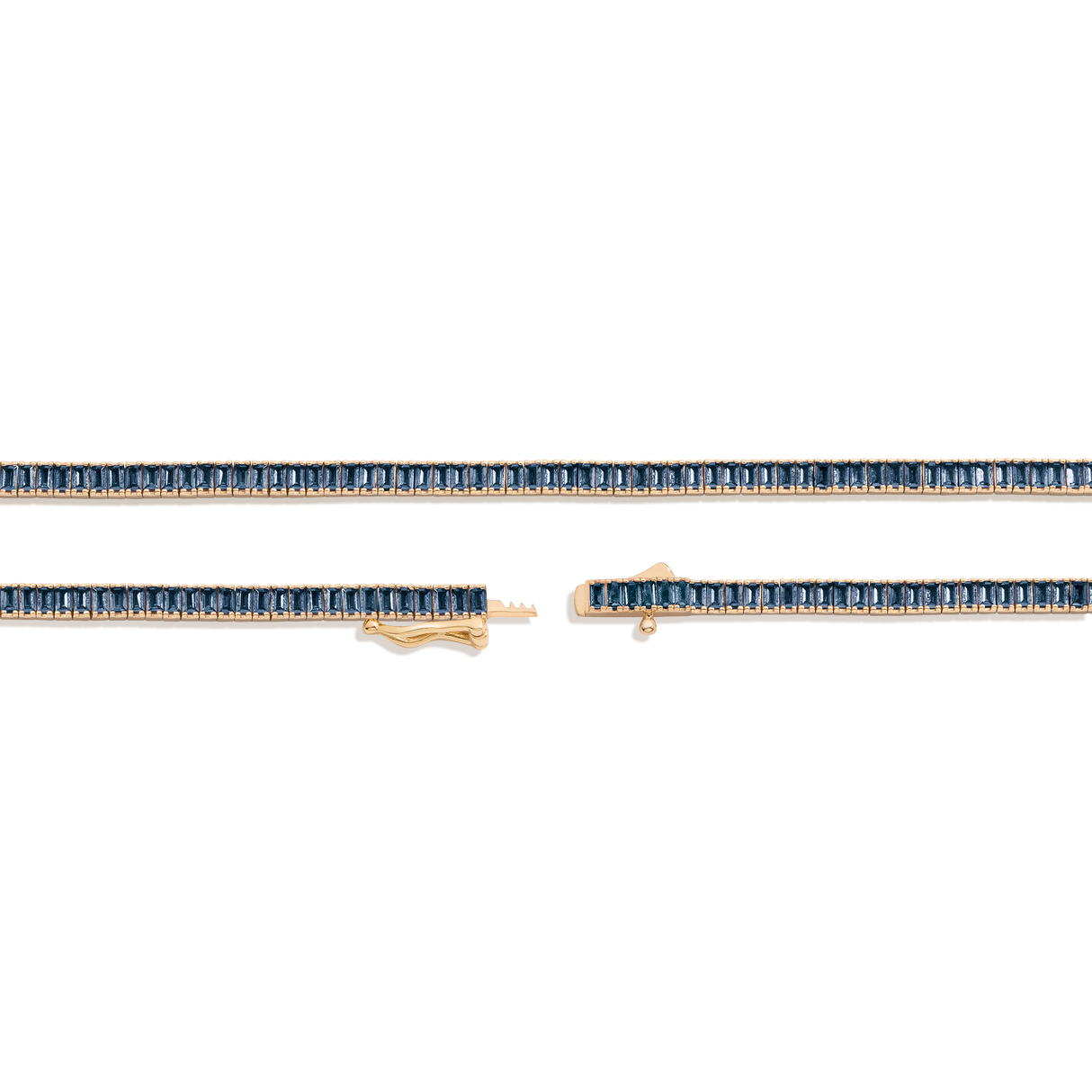 Lab Grown Blue Sapphire Baguette Tennis Necklace