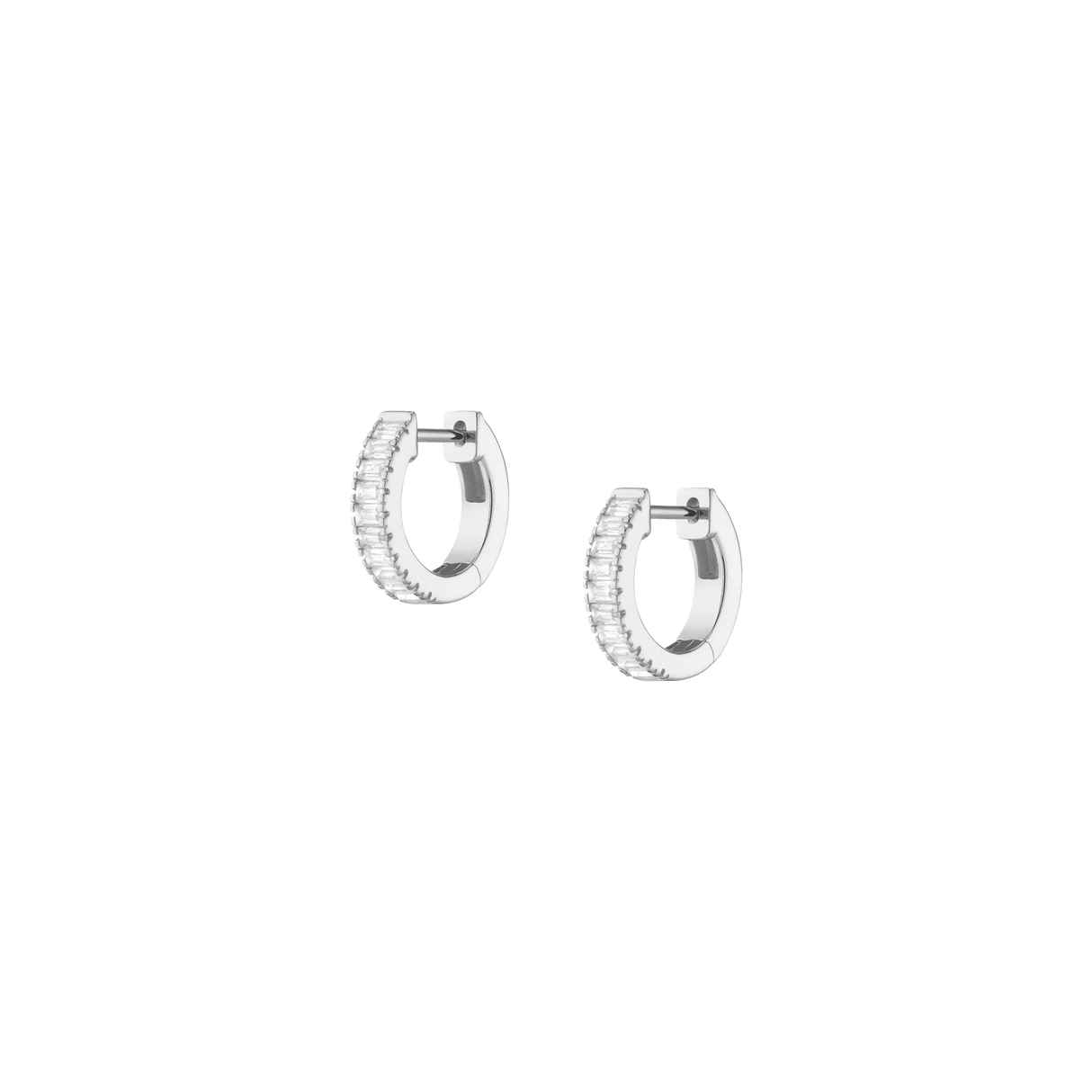 Lab Grown White Sapphire Baguette Huggie Earrings