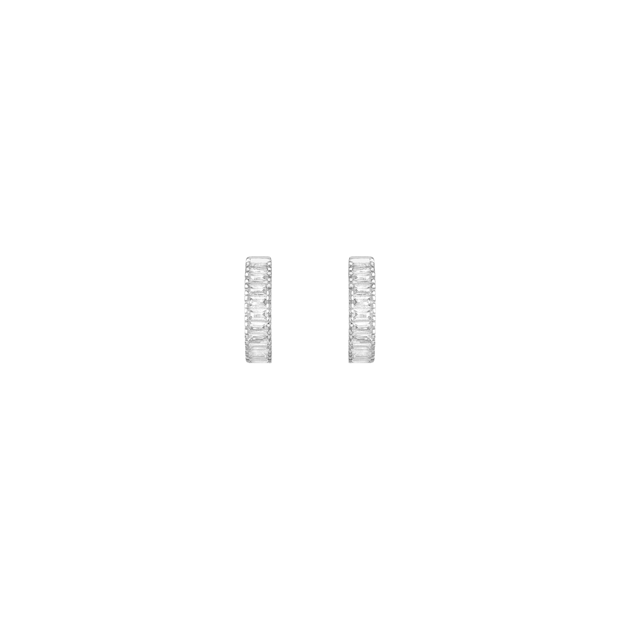 Lab Grown White Sapphire Baguette Huggie Earrings