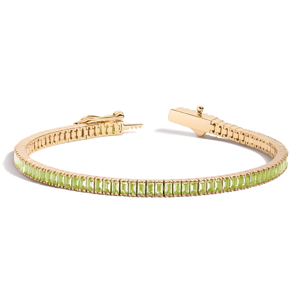 Lab Grown Green Peridot Baguette Tennis Bracelet