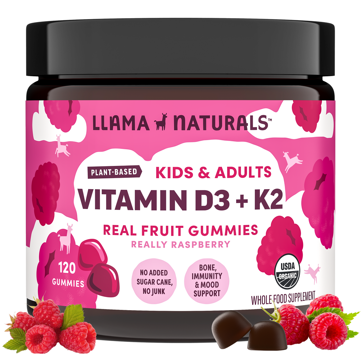 Vitamin D3 + K2 Gummies, Raspberry (120 ct)