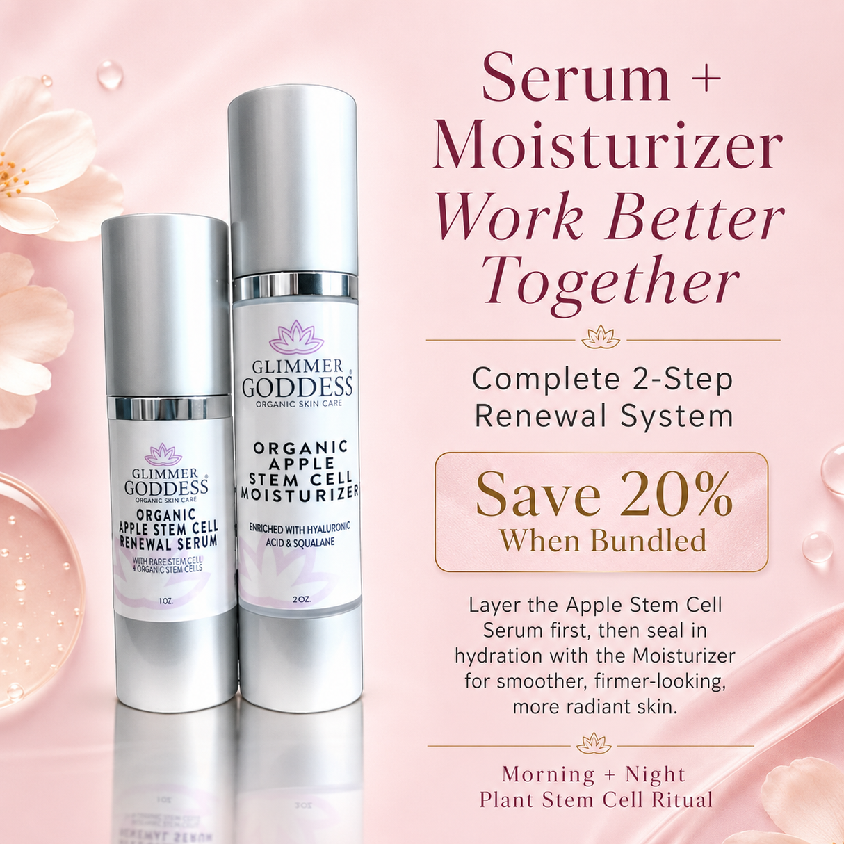 Organic Apple Stem Cell Anti-Aging Duo | Hydrating Serum & Moisturizer for Firm, Radiant Skin
