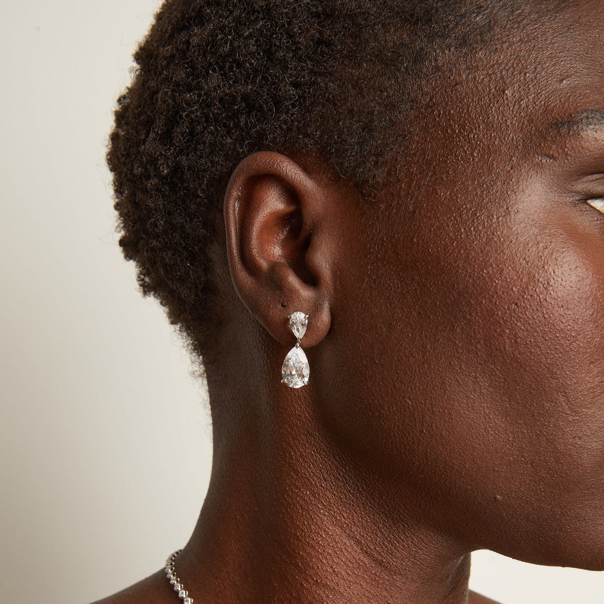 Lab Grown White Sapphire Pear Drop Earrings