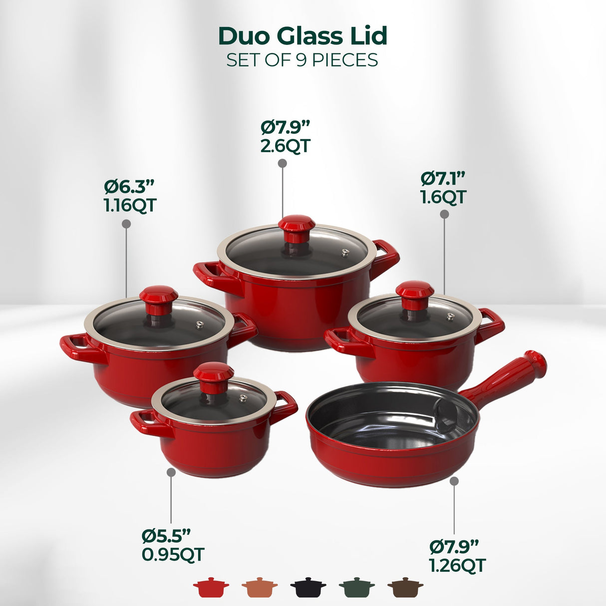 Duo 9 Piece Ceramic Cookware Set - Glass Lid