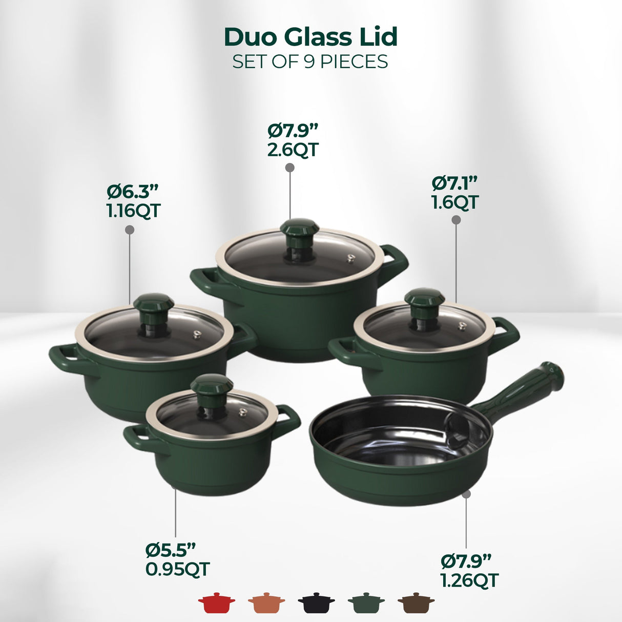 Duo 9 Piece Ceramic Cookware Set - Glass Lid