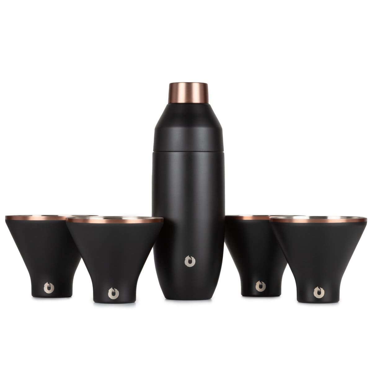 Stainless Steel Cocktail Shaker and Martini Glass Set, Black