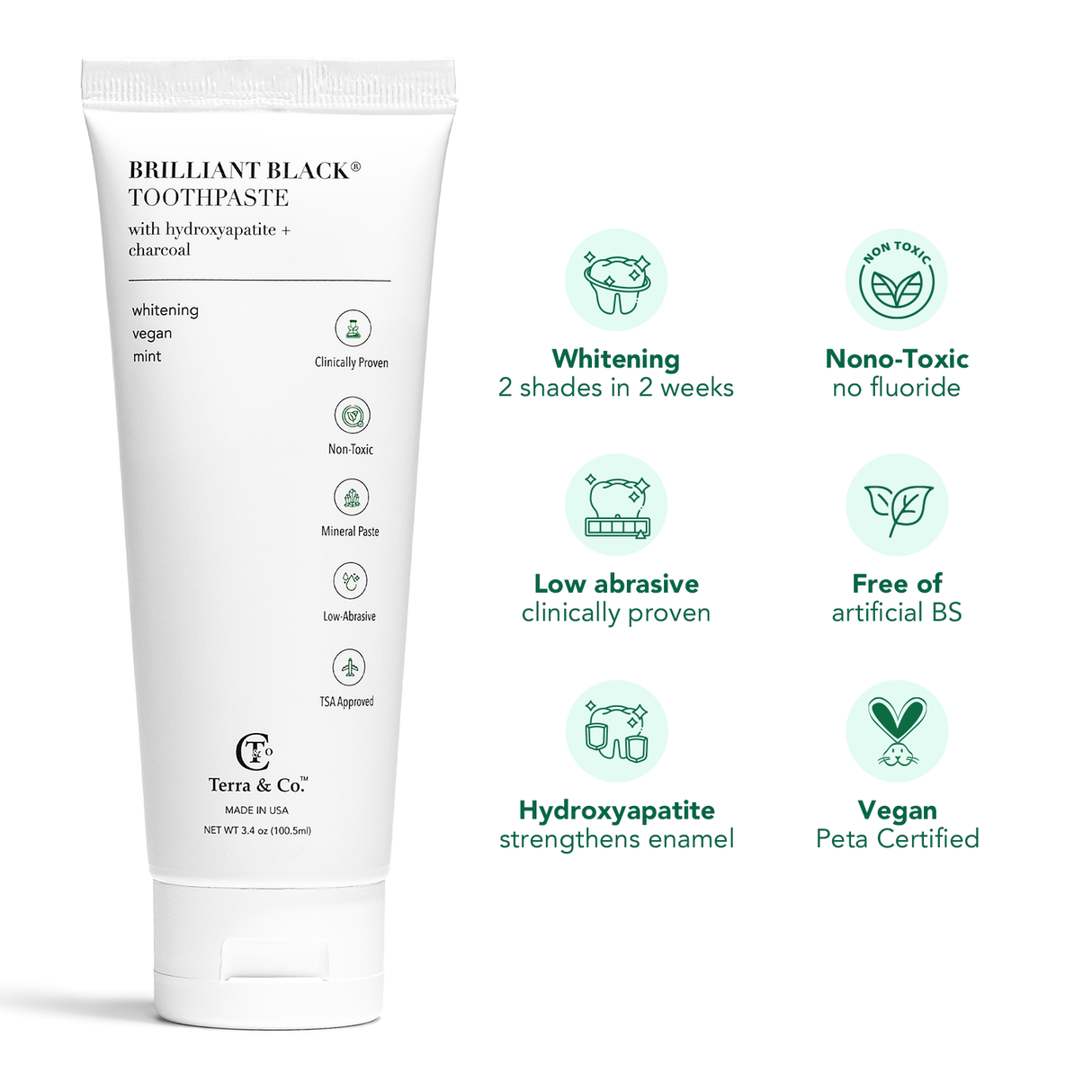 Brilliant Black® Charcoal Whitening Toothpaste with Micro-Hydroxyapatite (Fluoride-Free, Enamel Strength & Sensitive Teeth Relief)