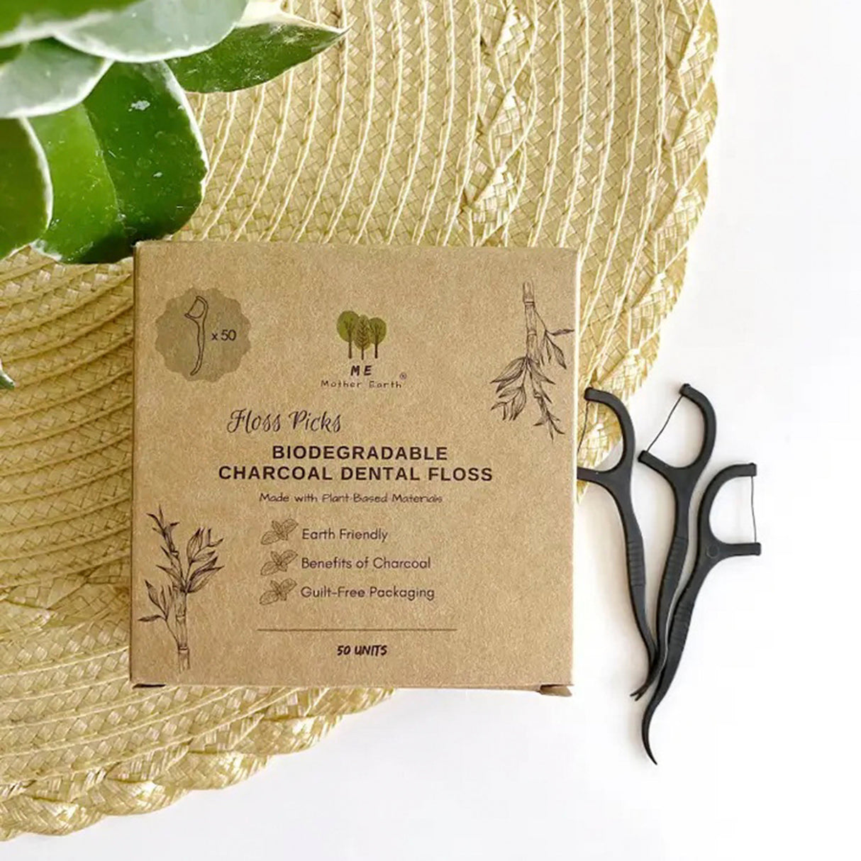 Biodegradable Charcoal Dental Floss Picks