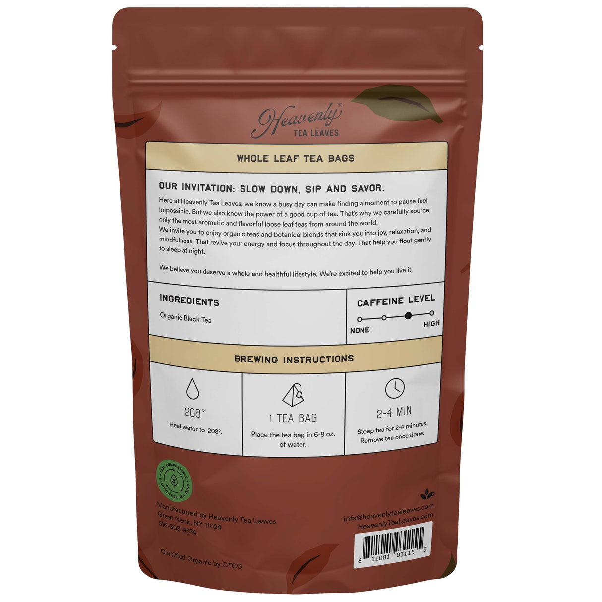 Organic English Breakfast - Compostable Pyramid Black Tea Bags, 50 Count