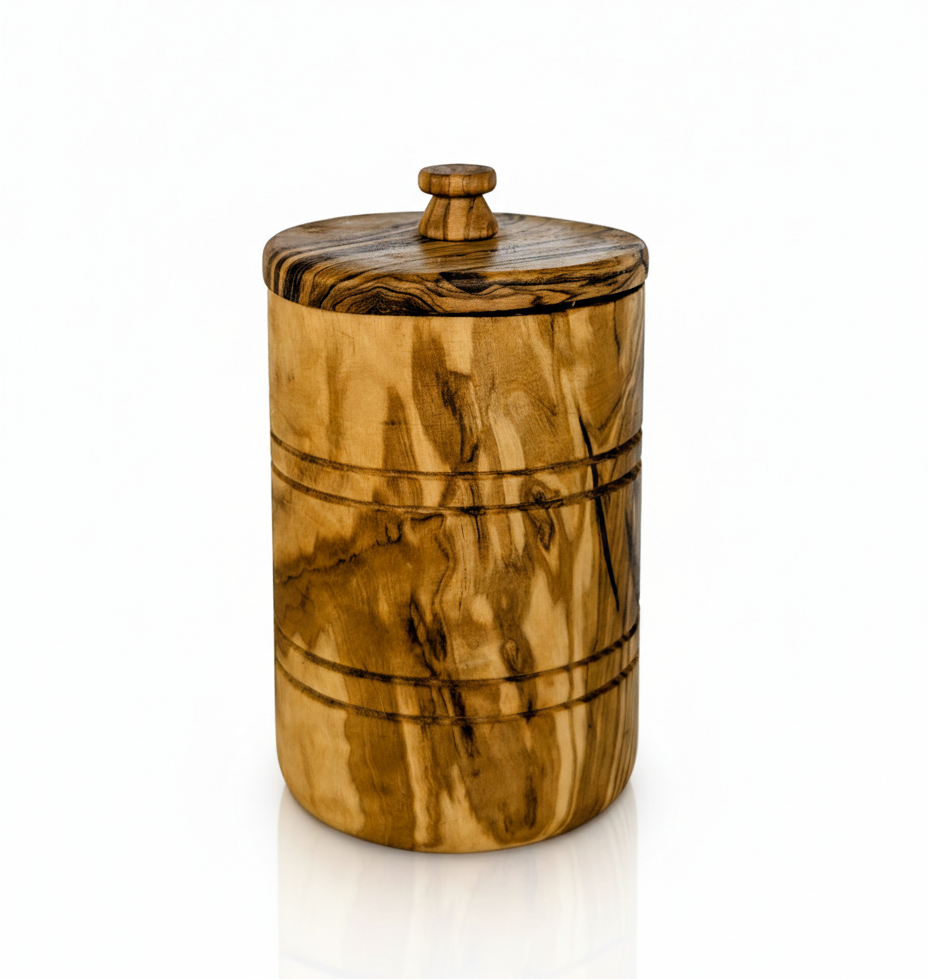 Olive Wood Spice Jar Salt Keeper w/Lid